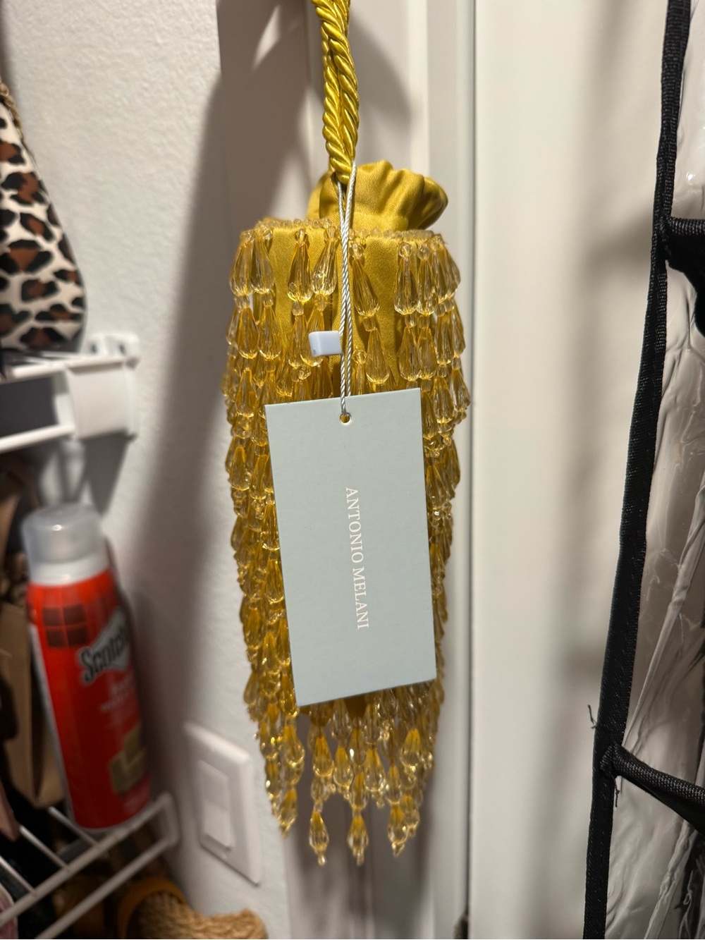 ANTONIO MELANI Yellow Beaded Tassel Bag Charm with Gold Loop